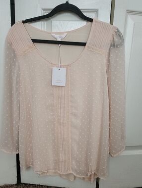 LC Lauren Conrad Blush Pink Swiss Dot Pintuck Blouse